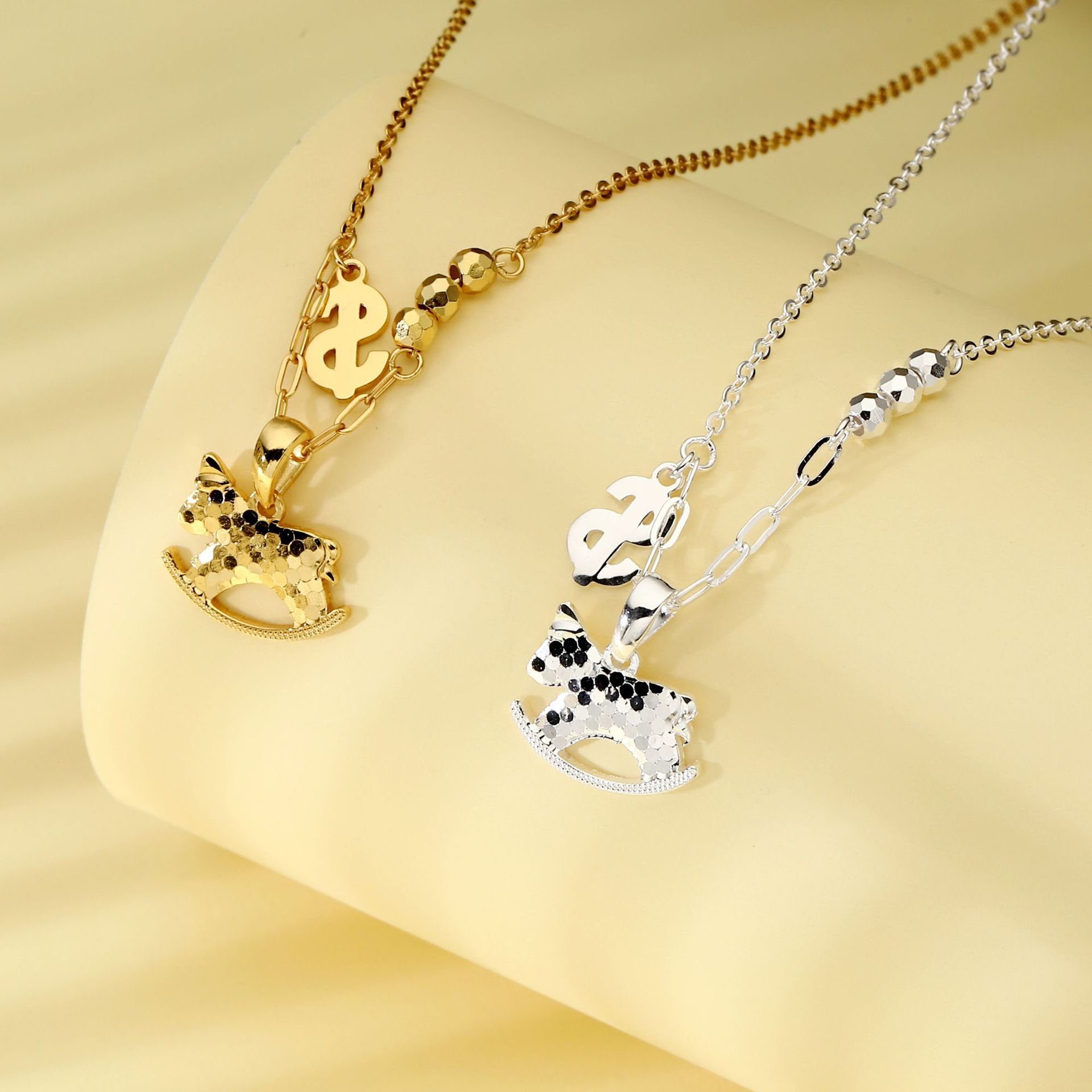 8808スターリングシルバー999.9クリスタルアイスレーザービーズカルーセルネックレス - ゴールド/シルバー - 軽い贅沢 - 多用途でスタイリッシュ
