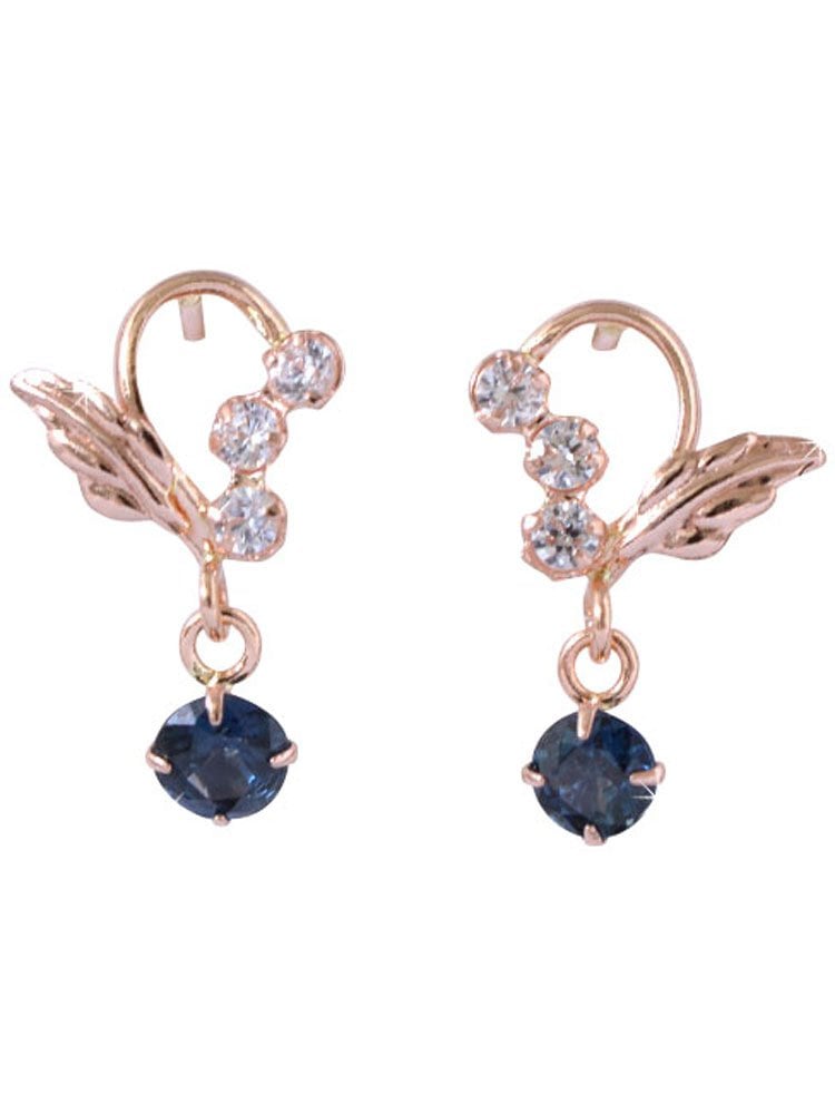 ジュエリーコトブキ 9月 誕生石 サファイア 幸せの天使のエンジェル ピアス K14PG （お磨きクロス付ギフトセット）