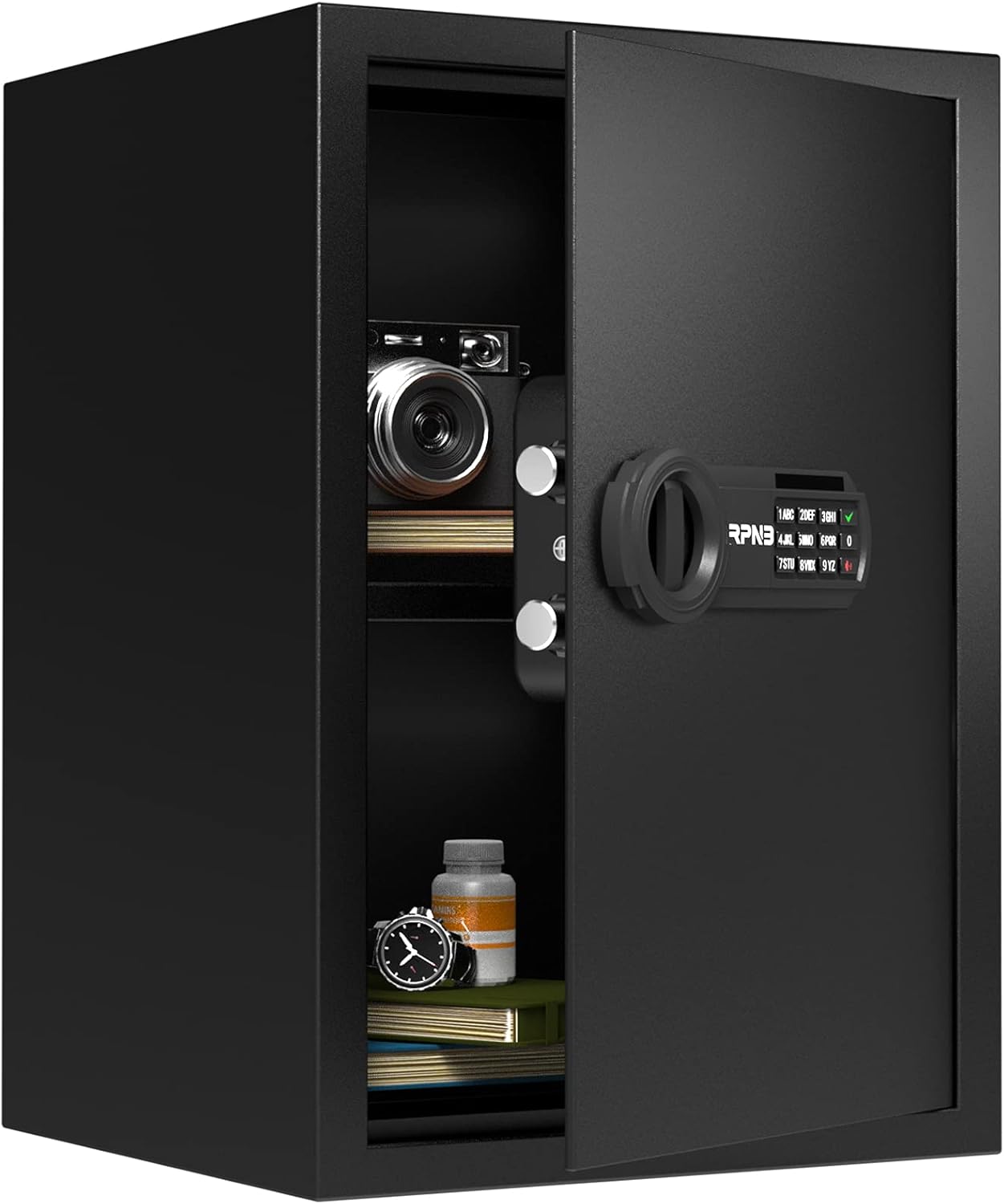 RPNB 金庫 家庭用 小型 電子金庫 保管庫 防犯金庫 デジタルキーボード 緊急キーでロック解除 現金 宝飾品 貴重品 A4ファイル収納ケース 床・壁に固定可能 家庭 事務所 旅館 店に適し 日本語
