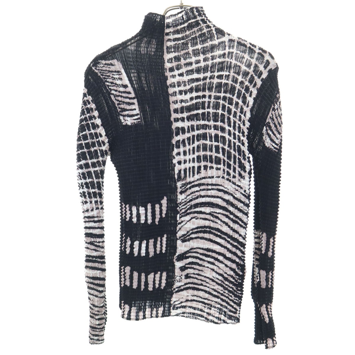 90s オールド 日本製 総柄 長袖 ハイネック カットソー M ブラック レディース 古着