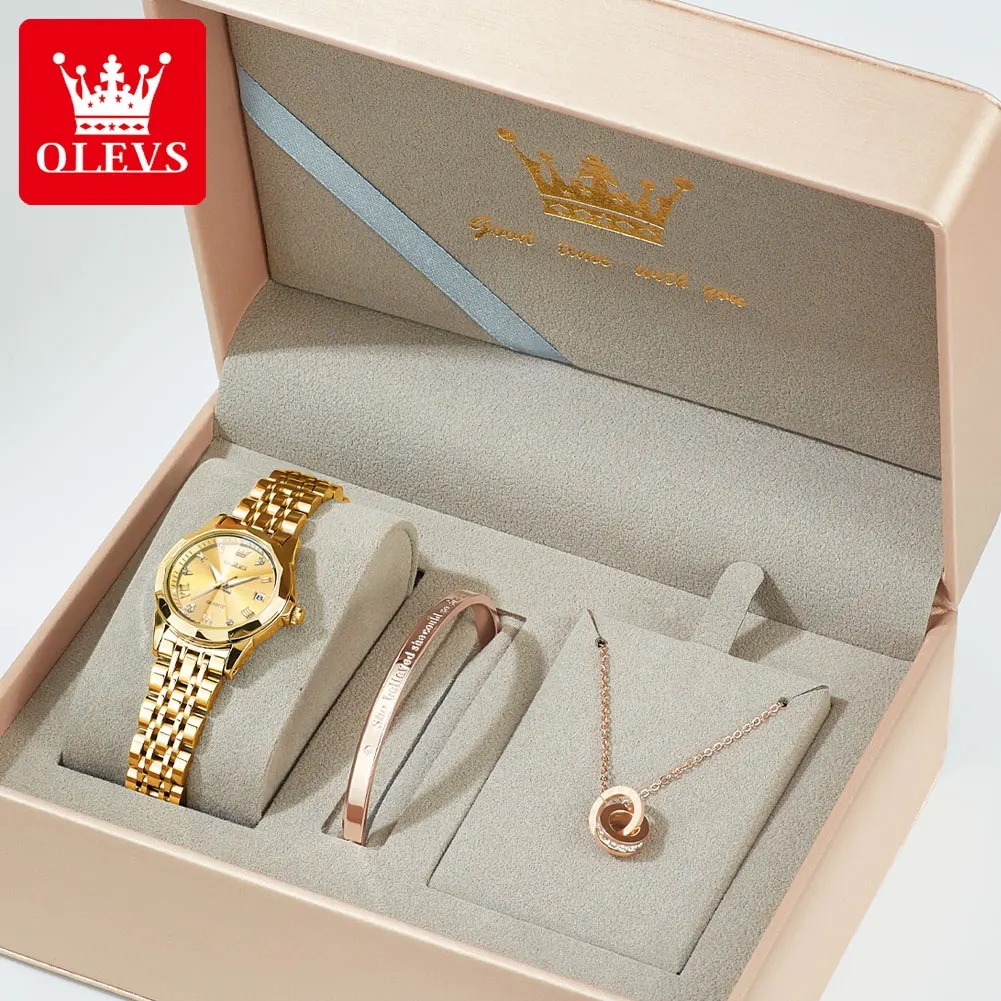 Olevs-レディース高級ダイヤモンドクォーツ時計ローマンスケールカレンダーエレガントな腕時計防水ステンレス鋼9931