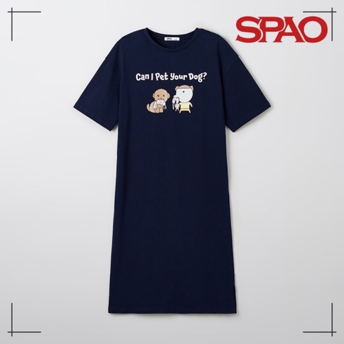 SPAO公式 マルはわんちゃん いらっしゃい マルネ 果物屋 半袖 ワンピース パジャマ