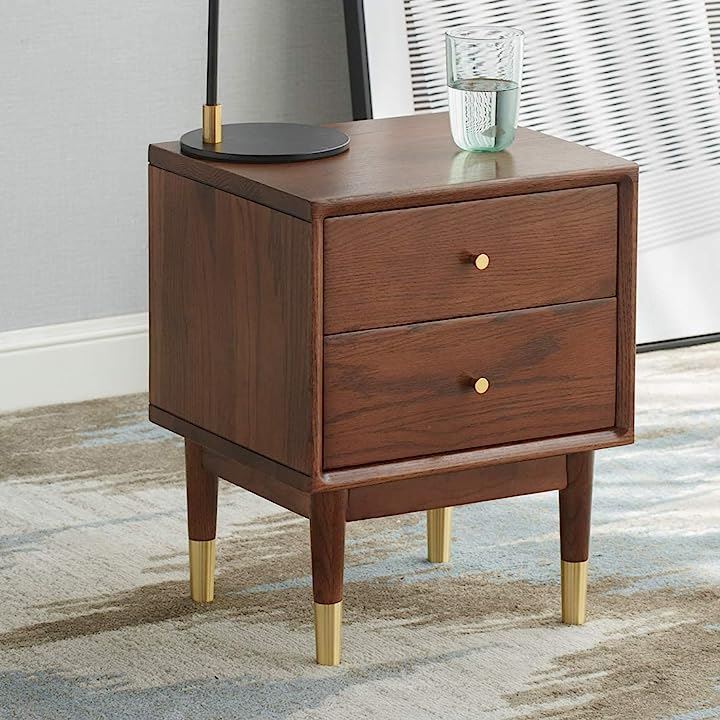 サイドテーブル ベッドサイドテーブル ナイトテーブル キャビネット オーク 木製 無垢材 ナチュラル素材 組立不要(黒クルミ, （W）40x(D)35x(H)50cm) 12,600円