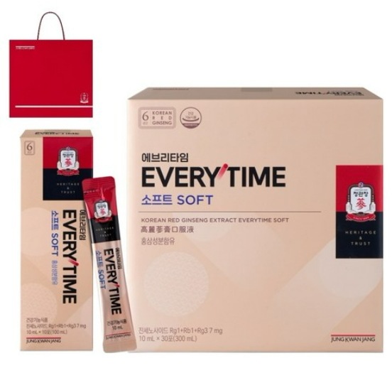 紅参精 エブリタイムソフト 10ml × 30包（合計300ml）＋専用ショッピングバッグ付き6年根高麗人参・プレミアム紅参スティック