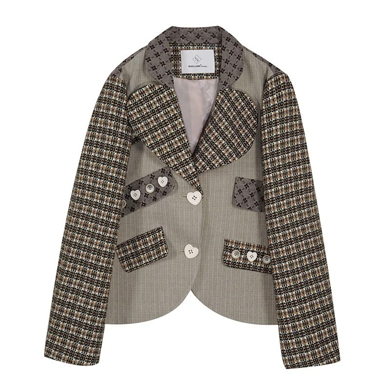 【3日出荷】秋服レディースチェックスーツ韓国ファッション長袖トップスアウターショートジャケット2025人気新作人気新作