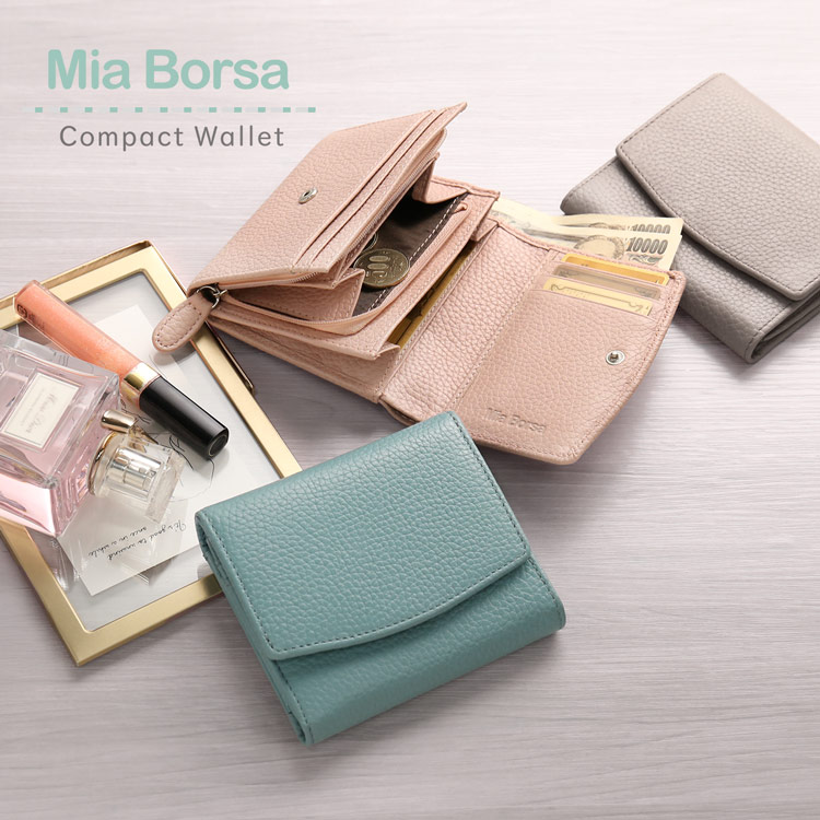 [MiaBorsa]牛革レザー二つ折りミニ財布