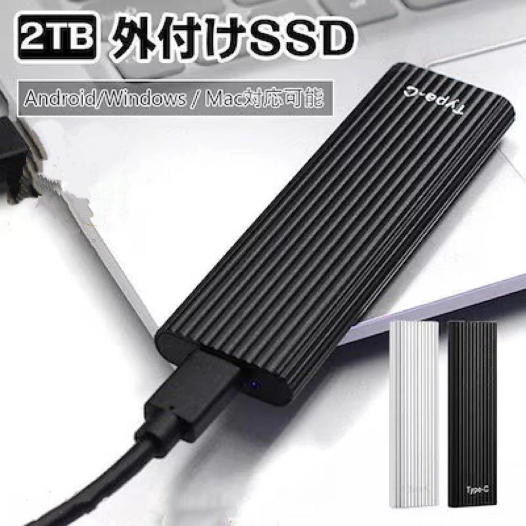 SSD 外付け 外付けSSD ポータブルSSD 2 TYPE-C PC タブレット 防滴防塵 USB3.1対応 静音 耐衝撃 AndroidWindowsMac対応 軽量