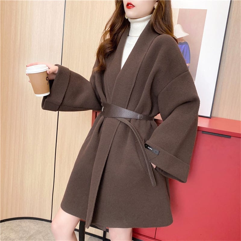アウター コート ガウンコート チェスター ショート丈 ワッペン ベルト膝上 付き ハイウエスト