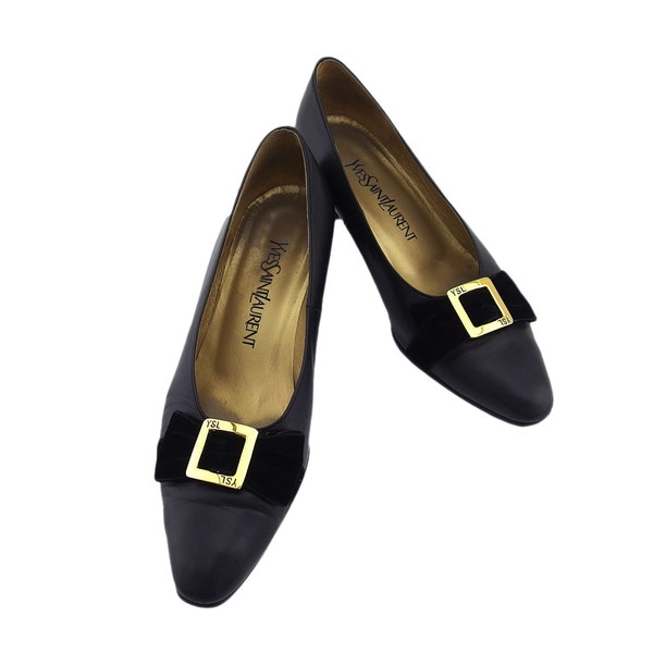 パンプス リボン 36ハーフ ラウンドトゥ ブラック レディース 中古