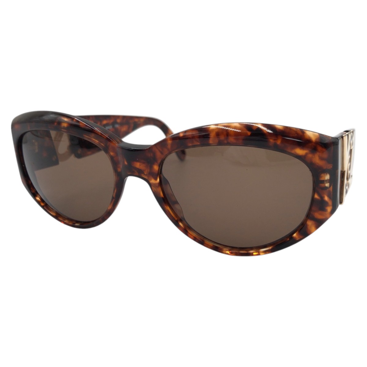 希少 美品 ヴィンテージ YSL ラインストーン ブラウン ゴールド プラスチック 6542 Y506 140 サングラス レディース 409831