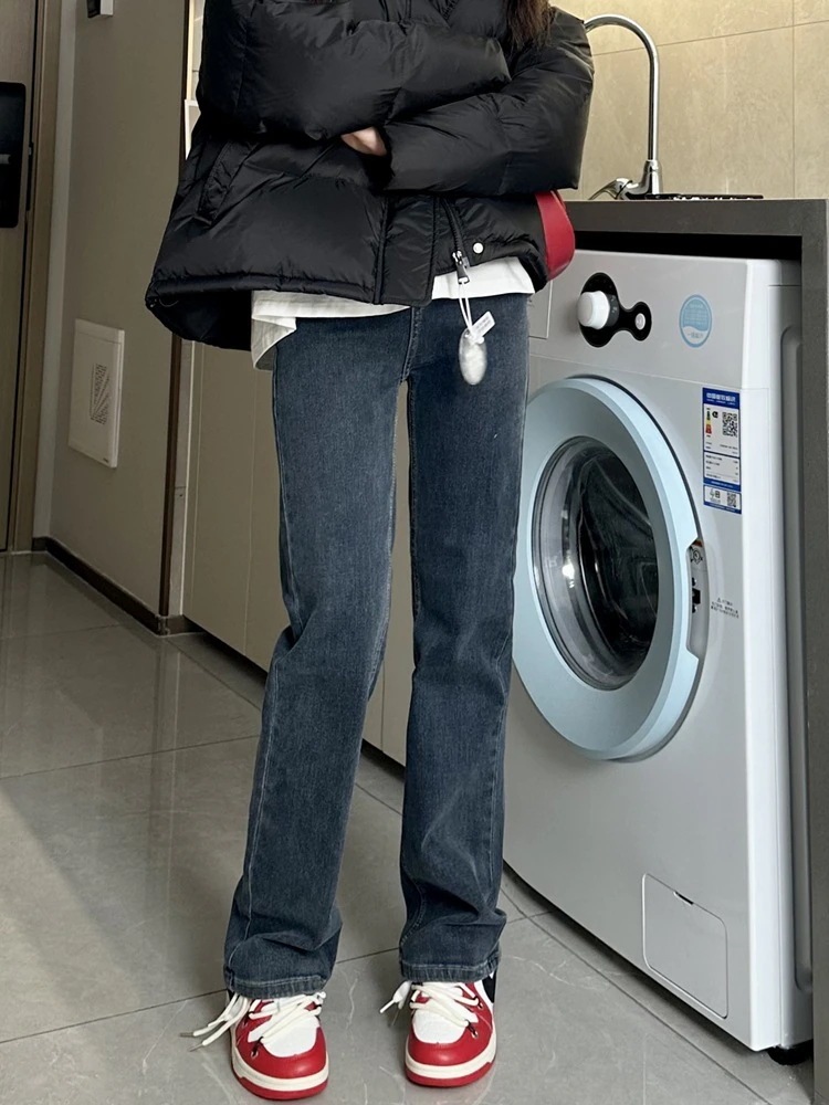 ハイウエストストレートジーンズ女性小さい新しい緩い薄い狭lいズボン