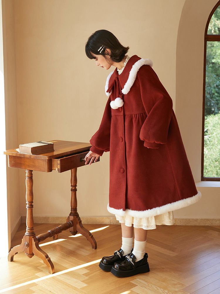 可愛い レディース ラシャロングコート 韓国ファッション クリスマスコスチューム 厚手トレンド 甘い 暖かい オーバーアウター 5,741円