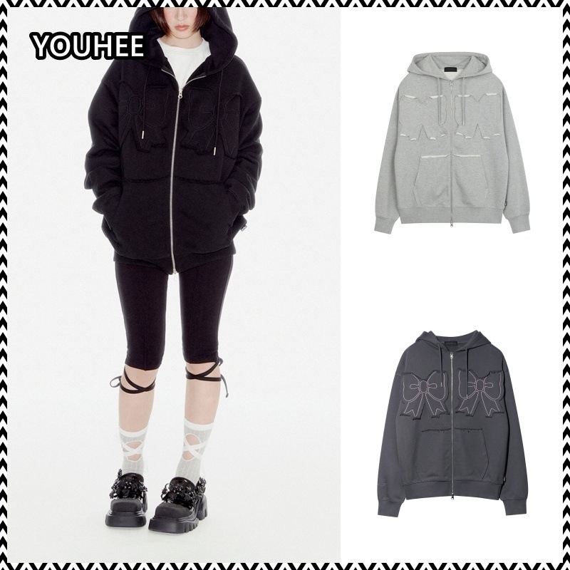 YOUHEE YOUHEE RIBBON HOOD ZIP-UP (3color)