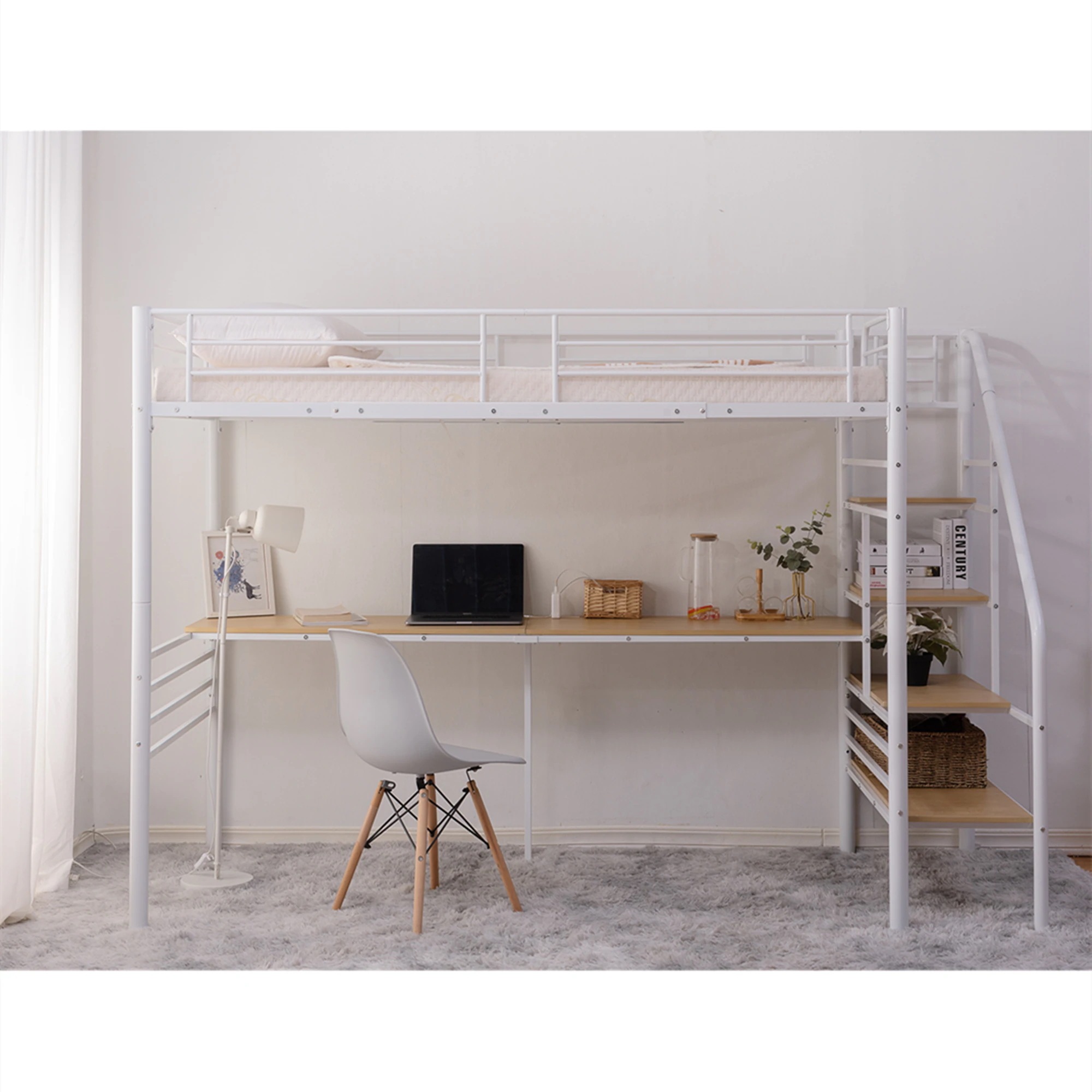 ロフトベッド 階段付き パイプベッド シングル コンセント付き 大人 子供 スチール 耐震 ベッド