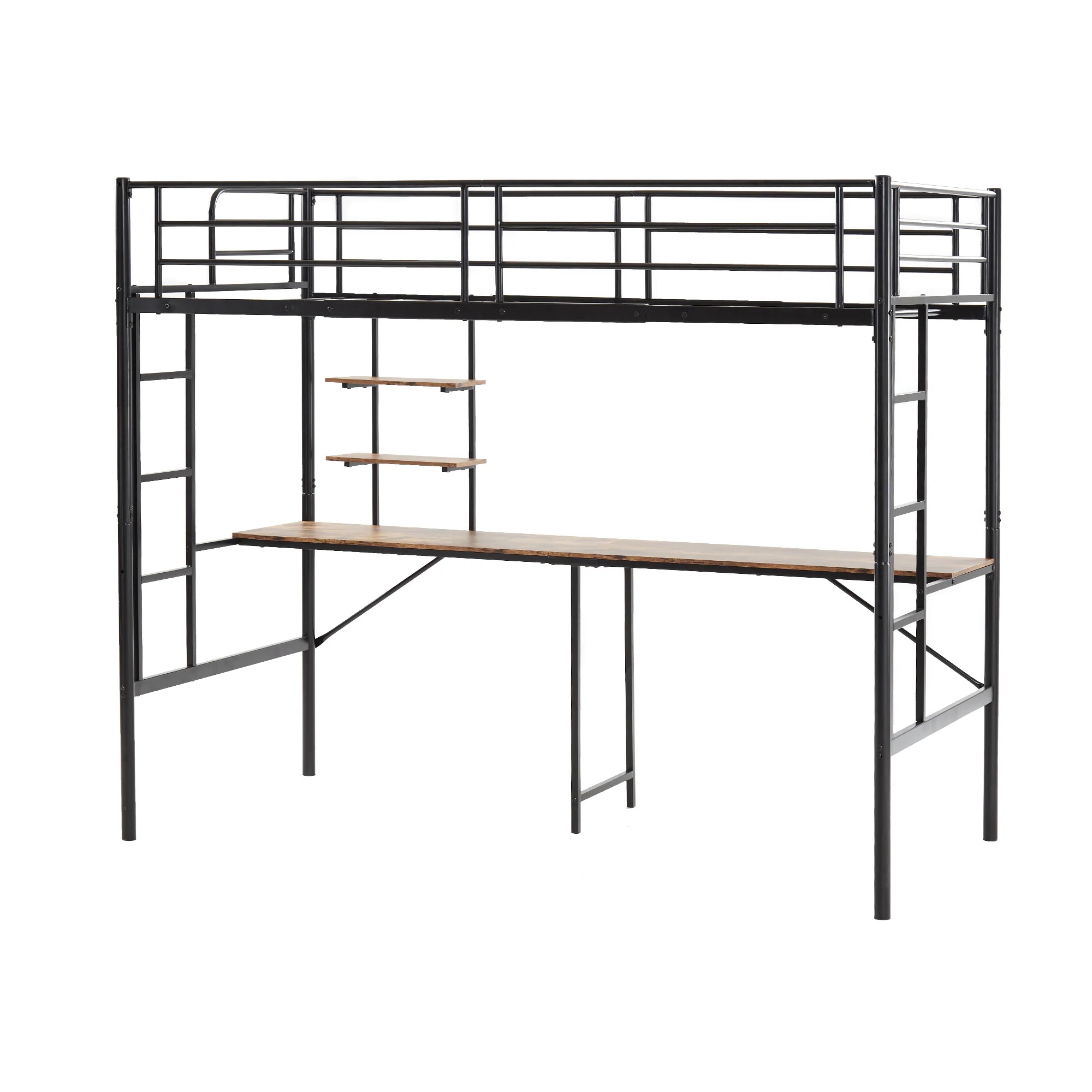 システムベット ロフトベッド シングル デスク付き ラック棚付き ハシゴ階段 耐荷重150kg 高さ170cm 北欧風 二段ベッド 大人ベッド 一人暮らし 部屋二段ベッド
