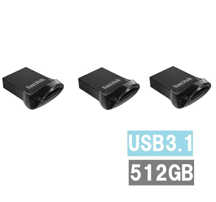 【3セット】 サンディスク USBメモリ 512GB SDCZ430-512G-G46 Ultra Fit USB Sandisk ウルトラフィット フラッシュドライブ 外出 パソコン 持ち運