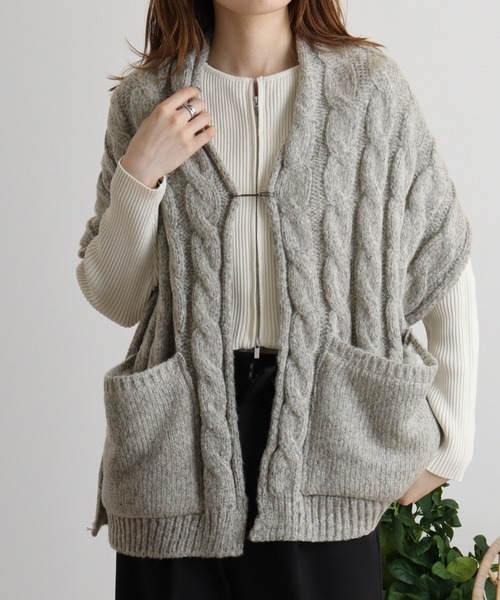 [最安値挑戦]ストール PAGE ONE ケーブルニットポケット付ストール レディース