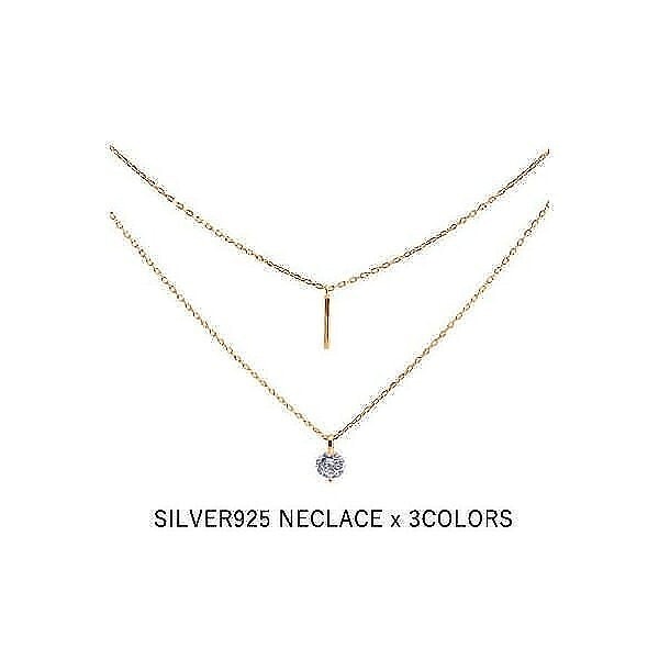 ネックレス レディース 一粒ダイヤ シンプルライン 2連 スティックバー プラチナ仕上げ シルバー925 人気 ホワイトデー お返し プレゼント