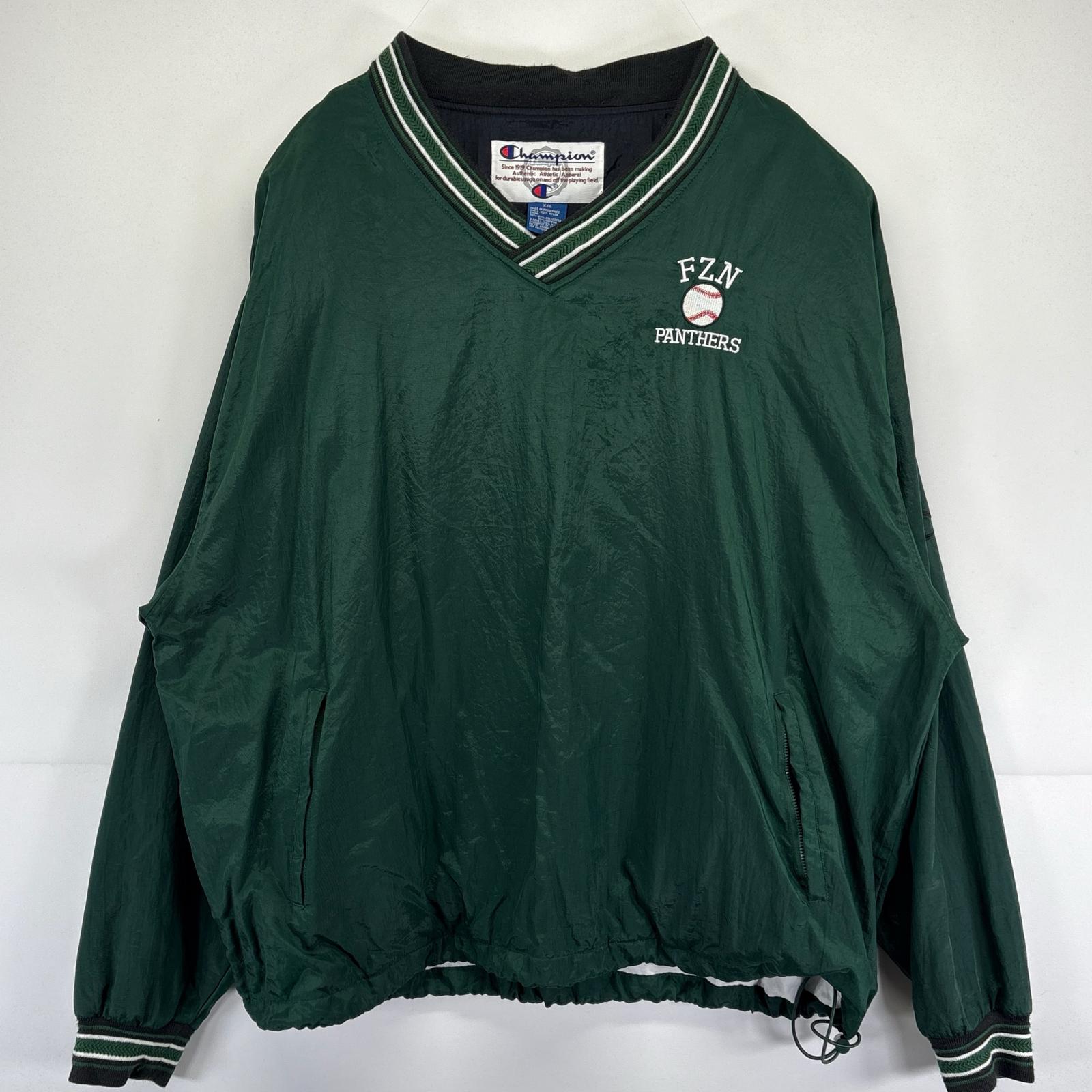 古着 ナイロンジャケット ナイロンプルオーバー ピステ 大きいサイズ Vネック 2XL グリーン メンズ