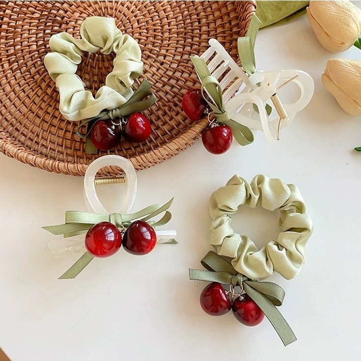 【1点ご購入 で10点プレゼントいたします】車厘子果物つかみ気質おしゃれリボンサメ挟み後頭部皿ヘアピンヘアピンヘアアクセ