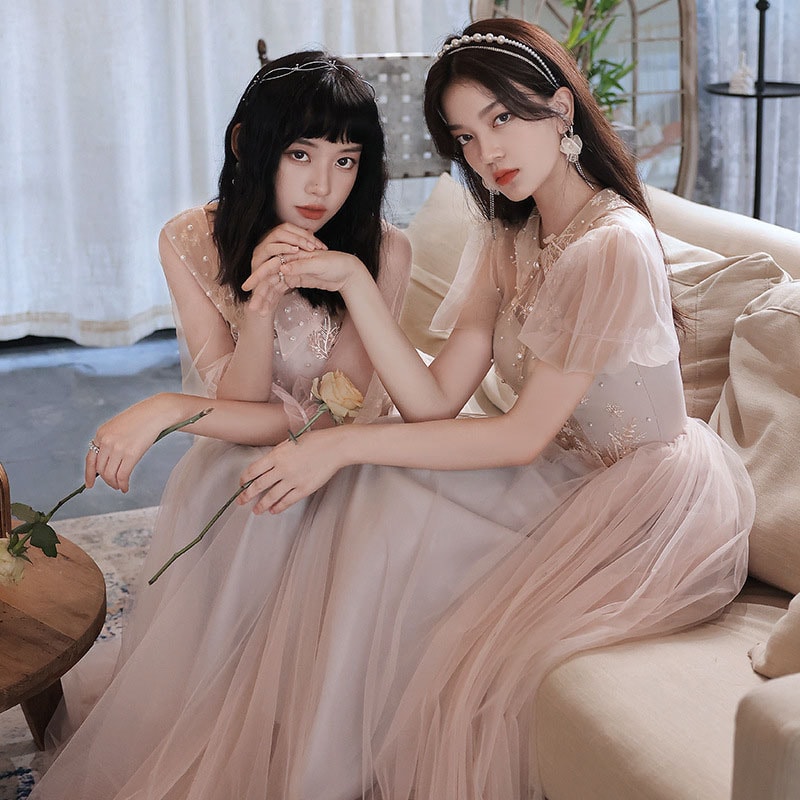 ブライズメイドドレス2024夏新作ロングピンクシスターグループ妖精気質シンプル痩身卒業グループドレス 5,566円