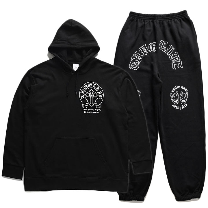 ACE FLAG 上下セット 長袖 ブランド メンズ 春秋冬用 黒 大きいサイズ エースフラッグ セットアップ パーカー フーディ 上下 THUG LIFE サグライフ