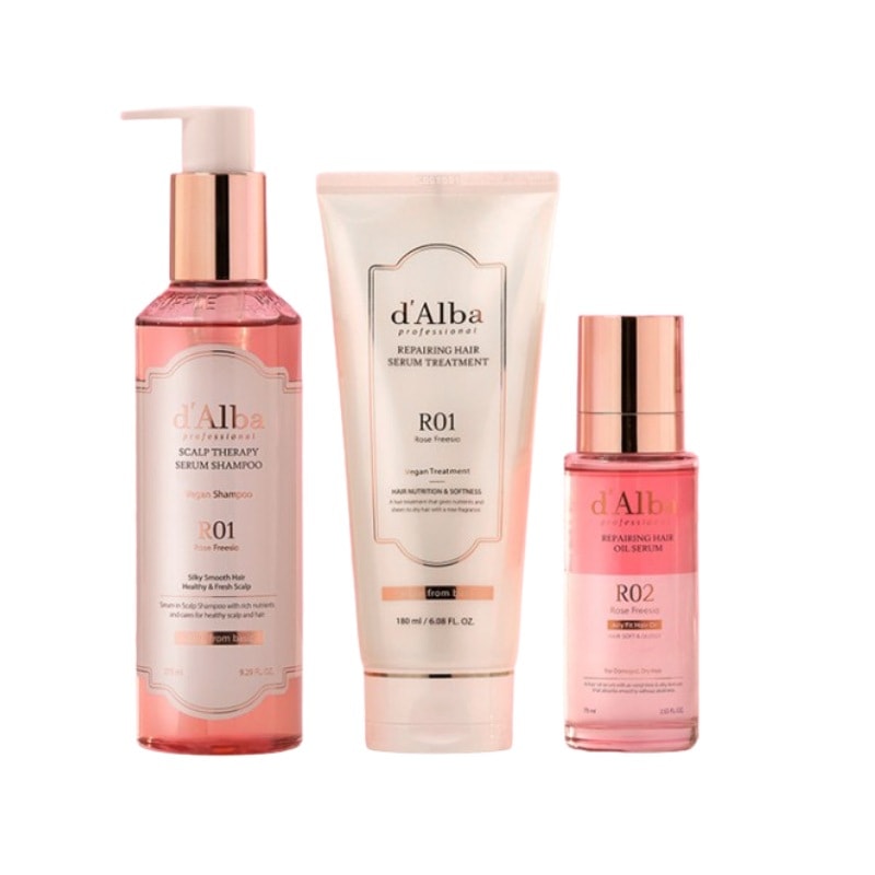 【ロゼヘア 3点（オイル）セット】ヴィーガン ヘア 3点セット シャンプー 275ml＋トリートメント 180ml＋オイルセラム 75ml/rose freesia/professional