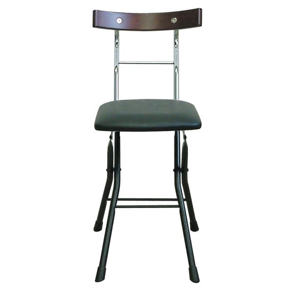 折りたたみ椅子 (ブラック×ブラック＋ダークブラウン) 幅36cm 日本製 スチールパイプ