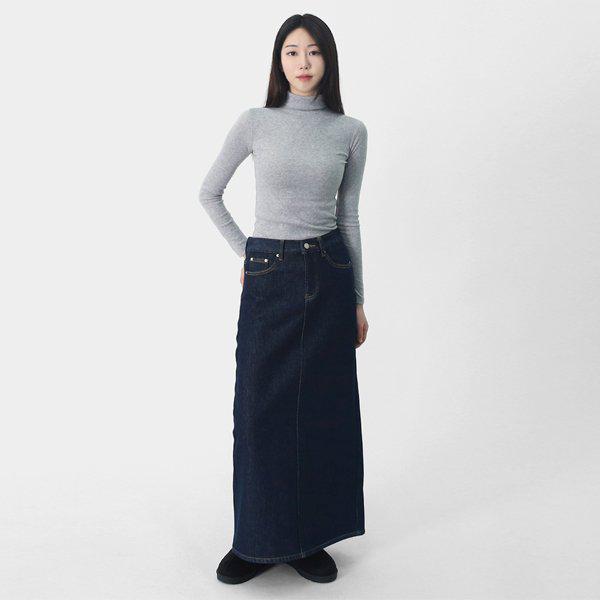 女性の冬のストレート裏起毛デニムマキシロングスカートLPP045
