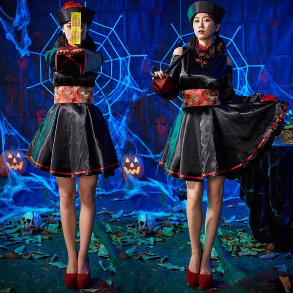 キョンシー ハロウィン コスプレ 仮装 ゾンビ チャイナ チャイナ服 コスム キョンシーガールズ レディース ハロウィンコスプレ ハロウィン衣装 女性最安値に挑戦！