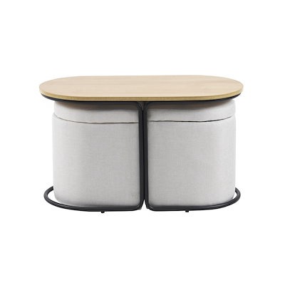 【新作登場】テーブル センターテーブル 完成品 スツール2個付き 収納付き サイドテーブル 北欧風 ソファテーブル リビングテーブル ローテーブル モダン 組立不要【ナチュラル】