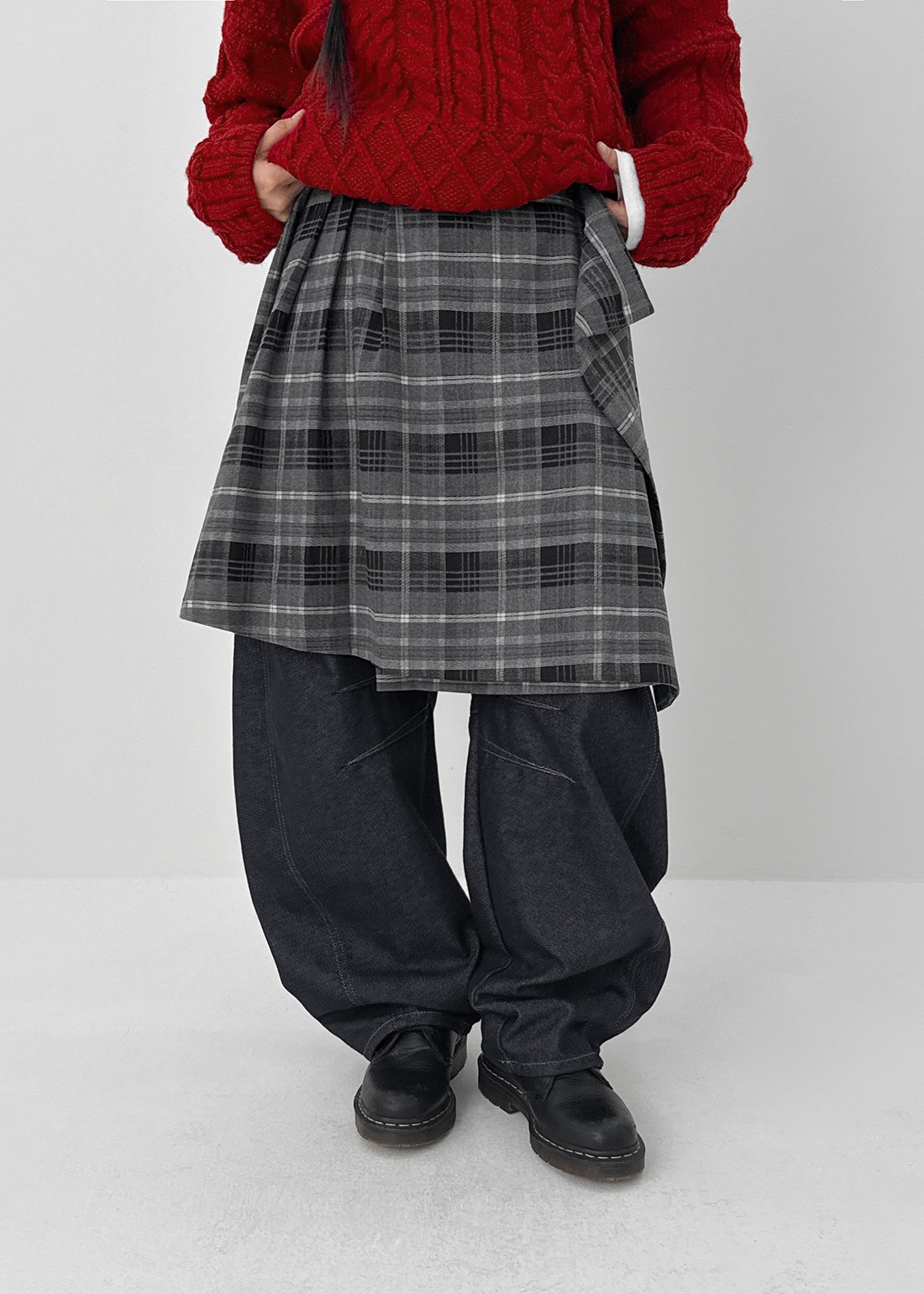 シオネルチェックラップミディスカート