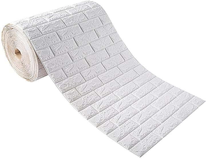 壁紙シール 3D 大判 防音シート レンガ 幅70cm全長10m 防水 リメイクシート 立体 軽量 クッションブリック DIY リフォーム 白色( ホワイト, （約）70cmx10m) 6,528円