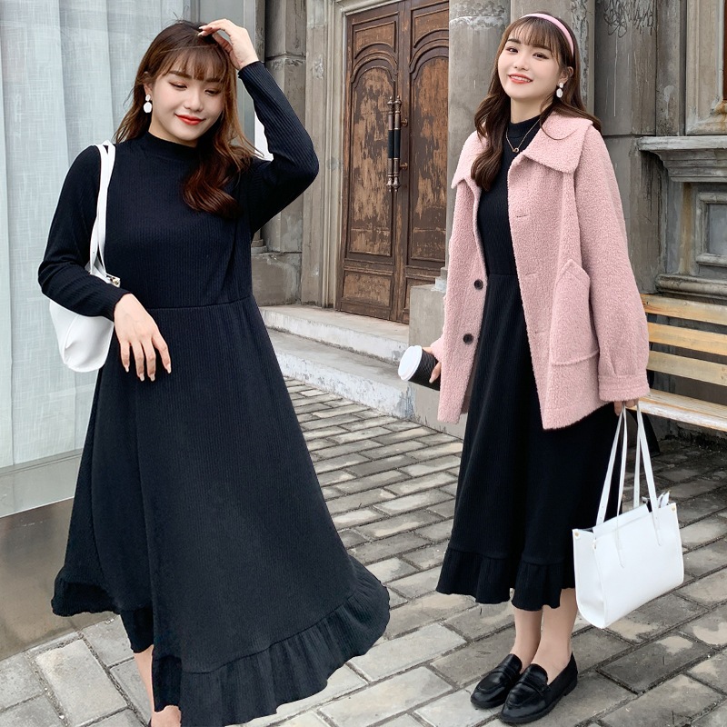 6L 4L 韓国ファッション ワンピース 秋冬 大きいサイズ マタニティ 体型カバー ゆったり 通勤 着痩せ 30代 40代 50代 60代大きいサイズのワンピースは秋冬にやせていますa字のロング