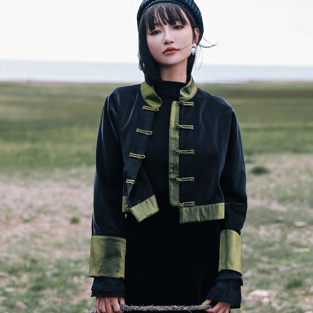 チャイナ風アウター ジャケット レディース 長袖 改良唐装 着痩せ チャイナボタン 合わせやすい