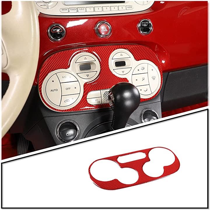 FOR FIAT 500 2011-2019年適用 カーボンファイバースタイルの車内および外装装飾トリムキット 10 赤( 赤 - 炭素繊維のテクスチャ, スタイル 10)