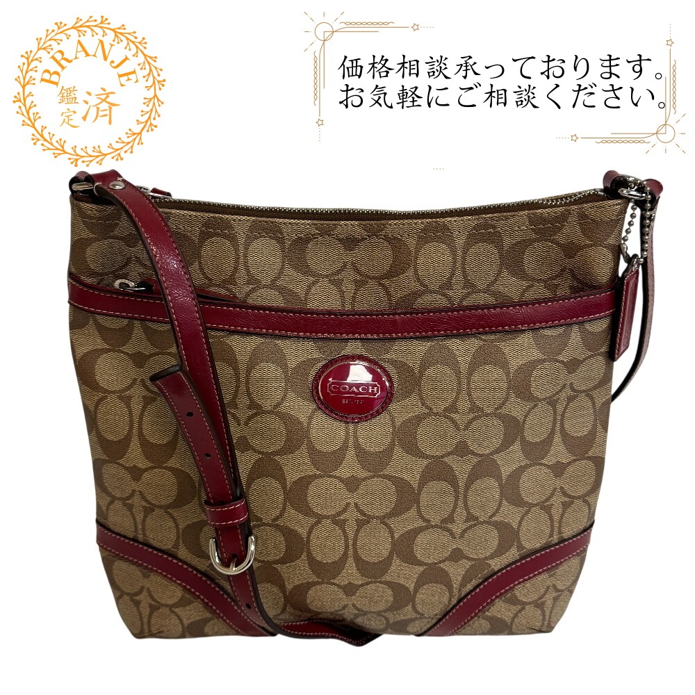 F18926 シグネチャー PVCコーティングキャンバス ショルダーバッグ ベージュ レディース