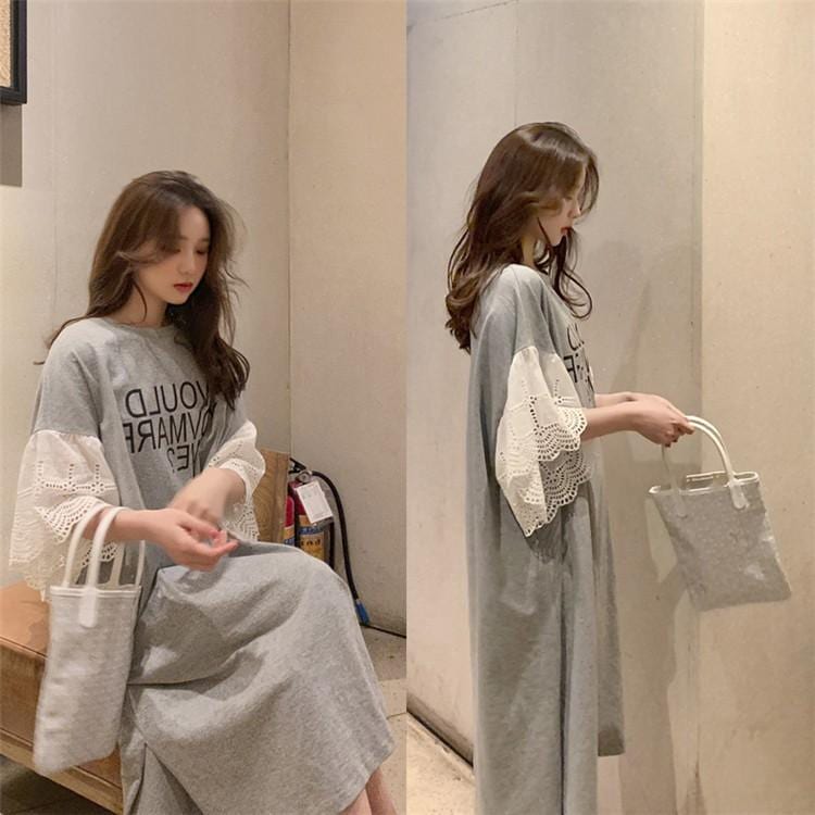 ワンピース レディース キレイめ ルロング丈 レース フレア シフォン ワンピース 春夏 七分袖 ロング 韓国風 ゆったり 通勤 OL オシャレ