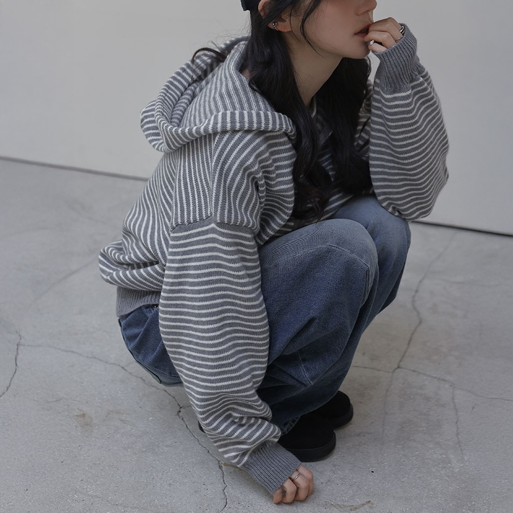 ベディインルージュストライプツーウェイフードニット集業