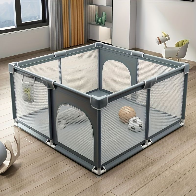 ベビーサークル 安全 安心 屋内 室内 赤ちゃん 新生児 安全設計 乳児 収納 メッシュ ネット 子供用品 ベビーガード ベビーフェンス グレーty241