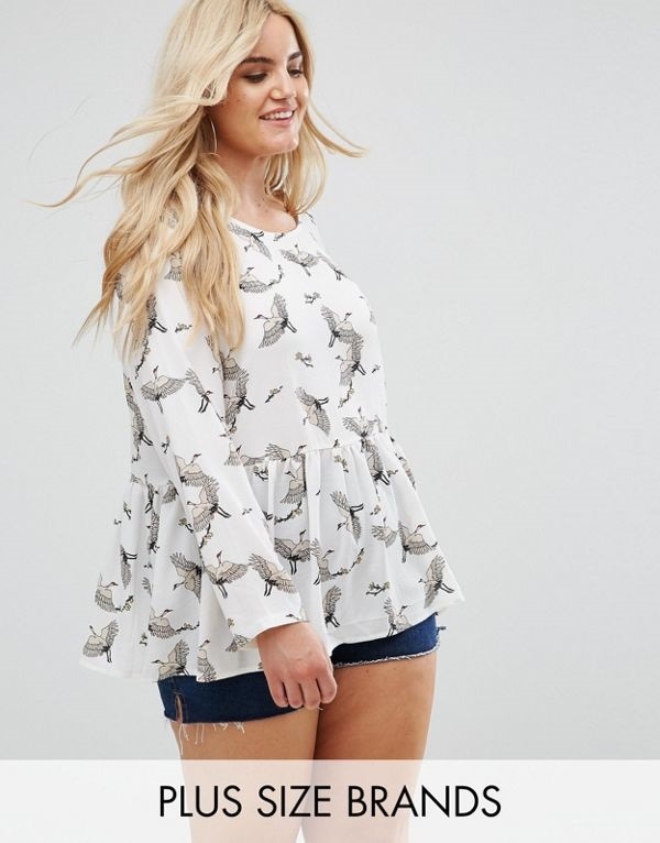 Alice & You レディース 大きめサイズ ゆったりサイズ 送料無料 White Long Sleeve Smock Top With Bird Print
