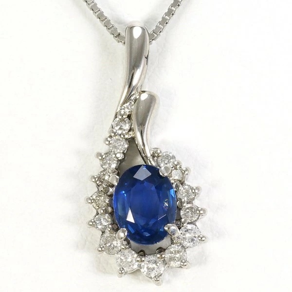 K18 18金 WG ネックレス サファイア 0.69 ダイヤ 0.22 ジュエリー 中古