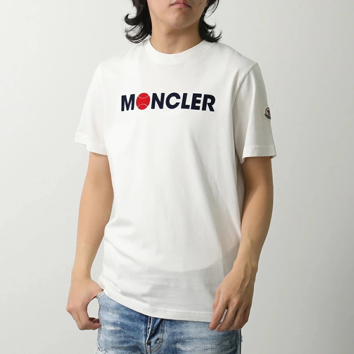 MONCLER モンクレール Tシャツ 8C00008 829HP メンズ 半袖 カットソー クルーネック コットン フロッキーロゴ アイコンパッチ 034 【mega】