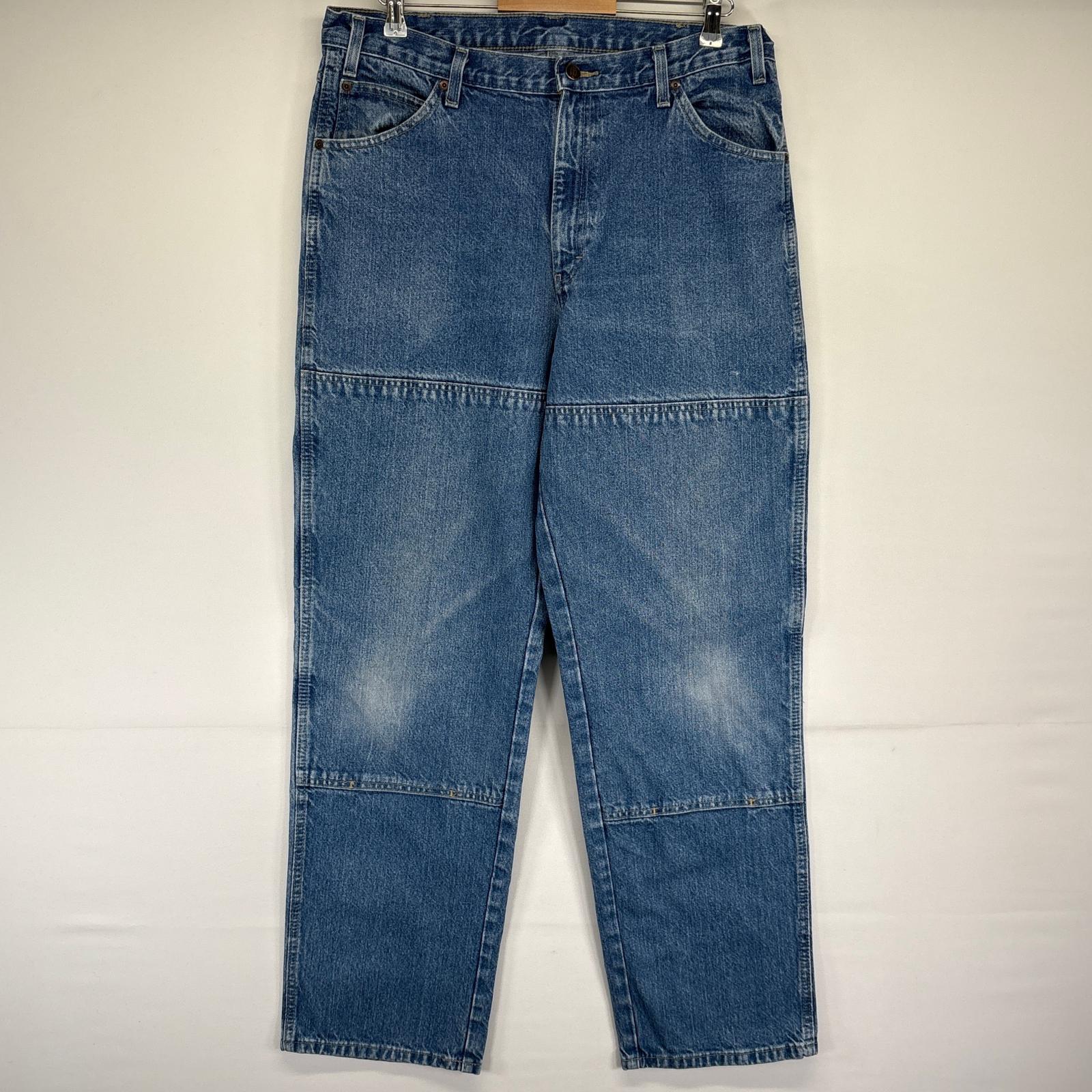 古着 デニムパンツ ペインター ワーク ジーンズ ジーパン 5ポケット 長ズボン ワンポイントロゴ w36 L34 ブルー メンズ