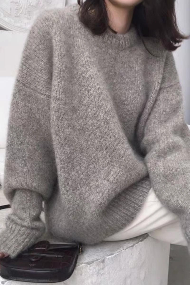 トップス ニットソー セーター 長袖 ラウンドネック もこもこ ふわふわ 大人可愛い きれいめ カジュアル お洒落 大人可愛い 大人女子 こなれ感 キュート 無地 秋 冬 20代 30代 40代