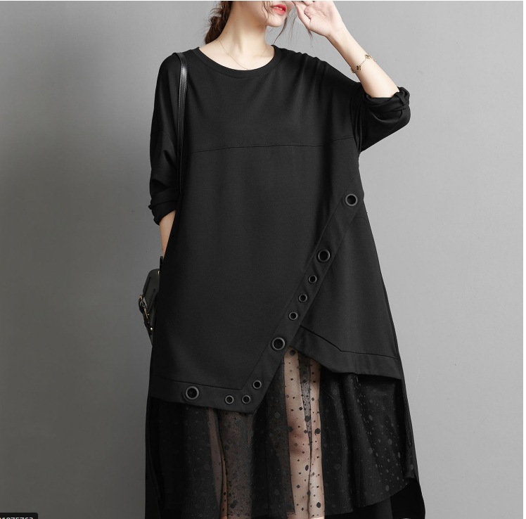 異素材ミックスワンピース ワイドワンピース 大きいサイズワンピ スカート ワンピース プルオーバー オールインワン ロングスカート フレアスカート チュールスカート ロング ロング丈 袖あり 長袖 5,363円