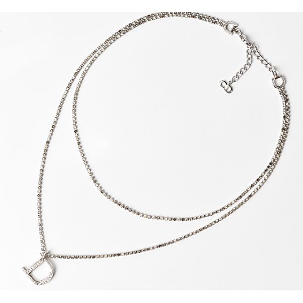 ネックレス ヴィンテージ Christian Dior ダブルチェーン ロゴ/シルバー ラインストーン/シルバー