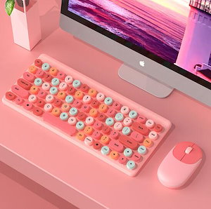 4色2.4 G口紅サイボパンク丸ボタンワイヤレスキーボードマウスノートパソコンオフィスキーマウスセット