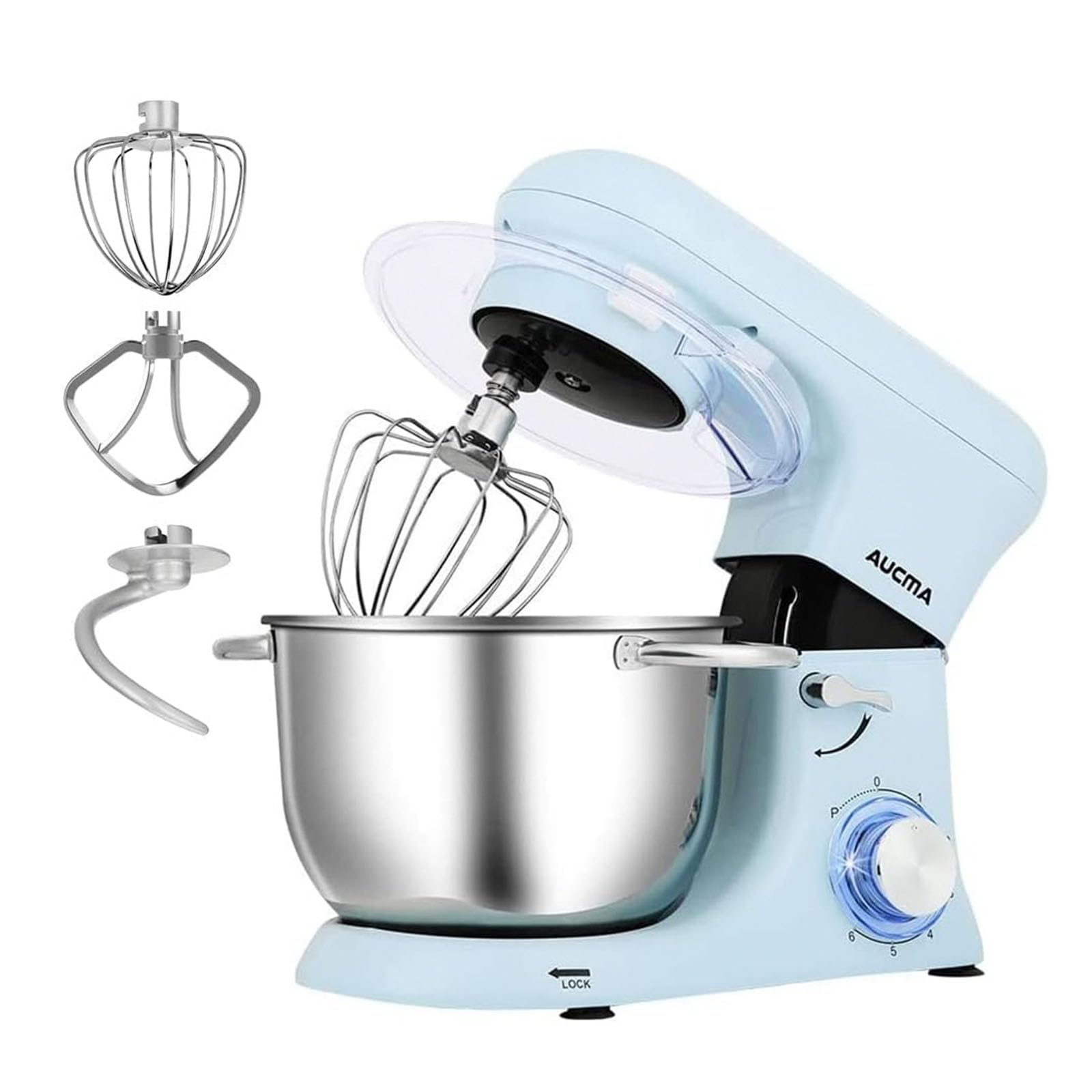 Aucma スタンドミキサー 4.5L大容量 3種類アタッチメント付き 低騒音 6段階スピード調節 家庭用 業務用 生地 こねる 多機能 ミキサー 電動 お菓子 パン 手作り キッチン フードプロセッ