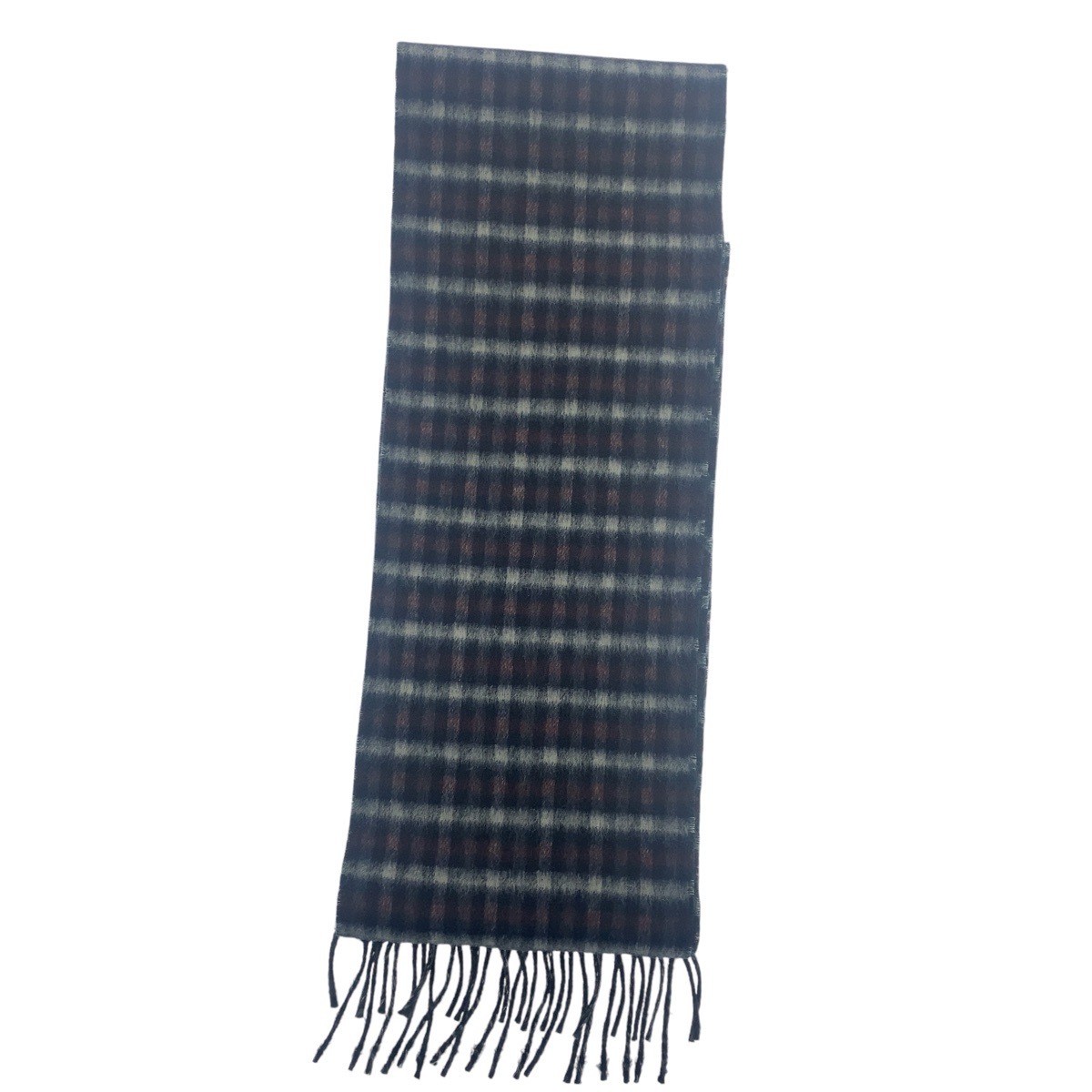 美品 ブラウン グリーン マルチカラー ウール 429736 マフラー メンズ 501574